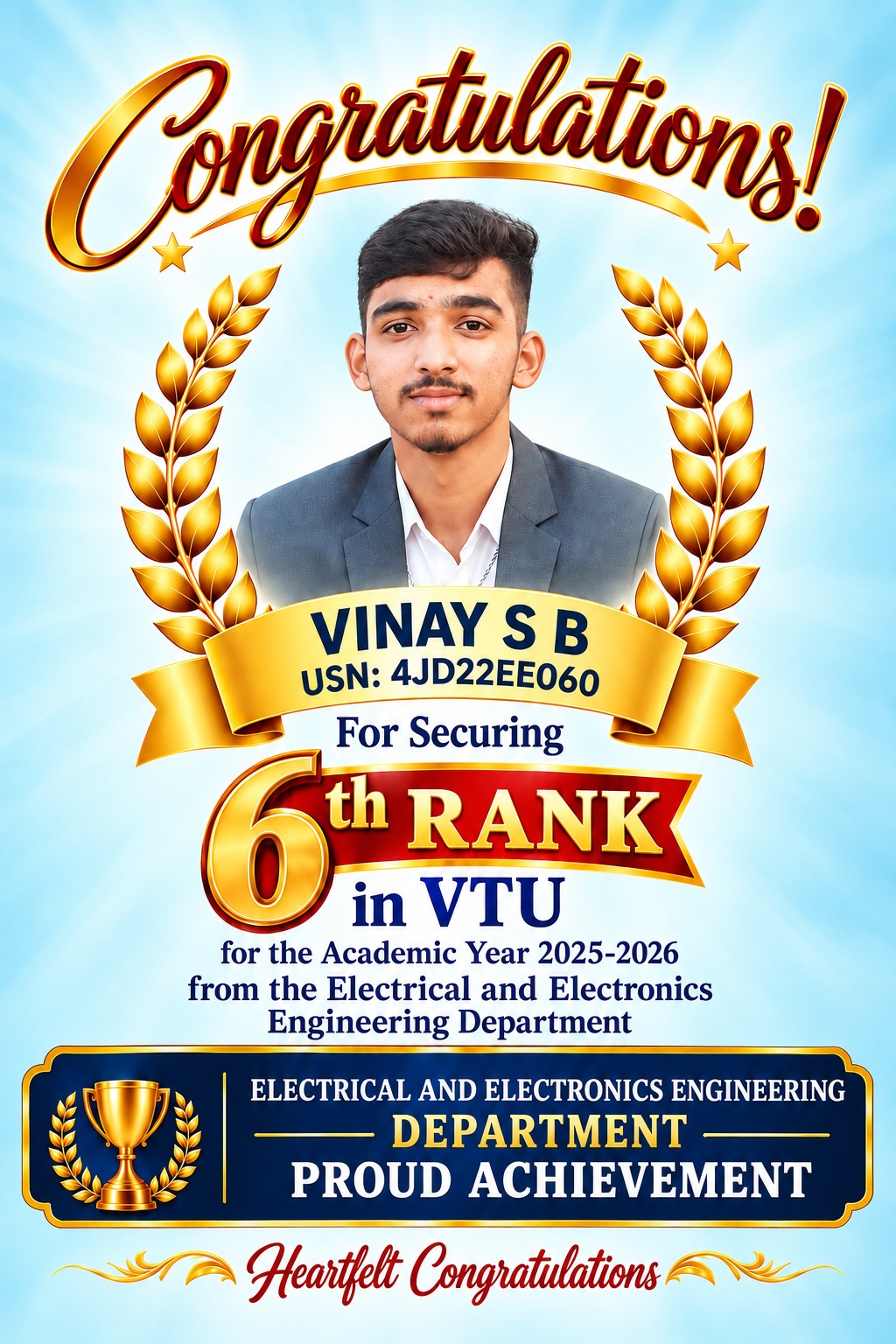 Congratulations - 1st Rank in VTU